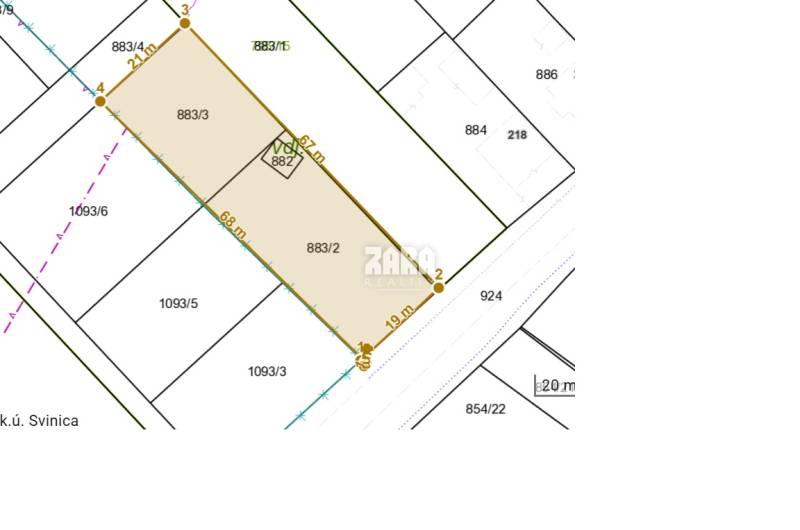 Svinica - veľký stavebný pozemok 1335 m2 pre 2 rodinné domy. 