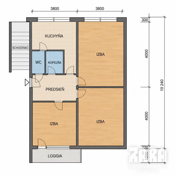 TERASA - TORYSKÁ, 3 izb. byt 68 m2 + loggia.Výborná lokalita